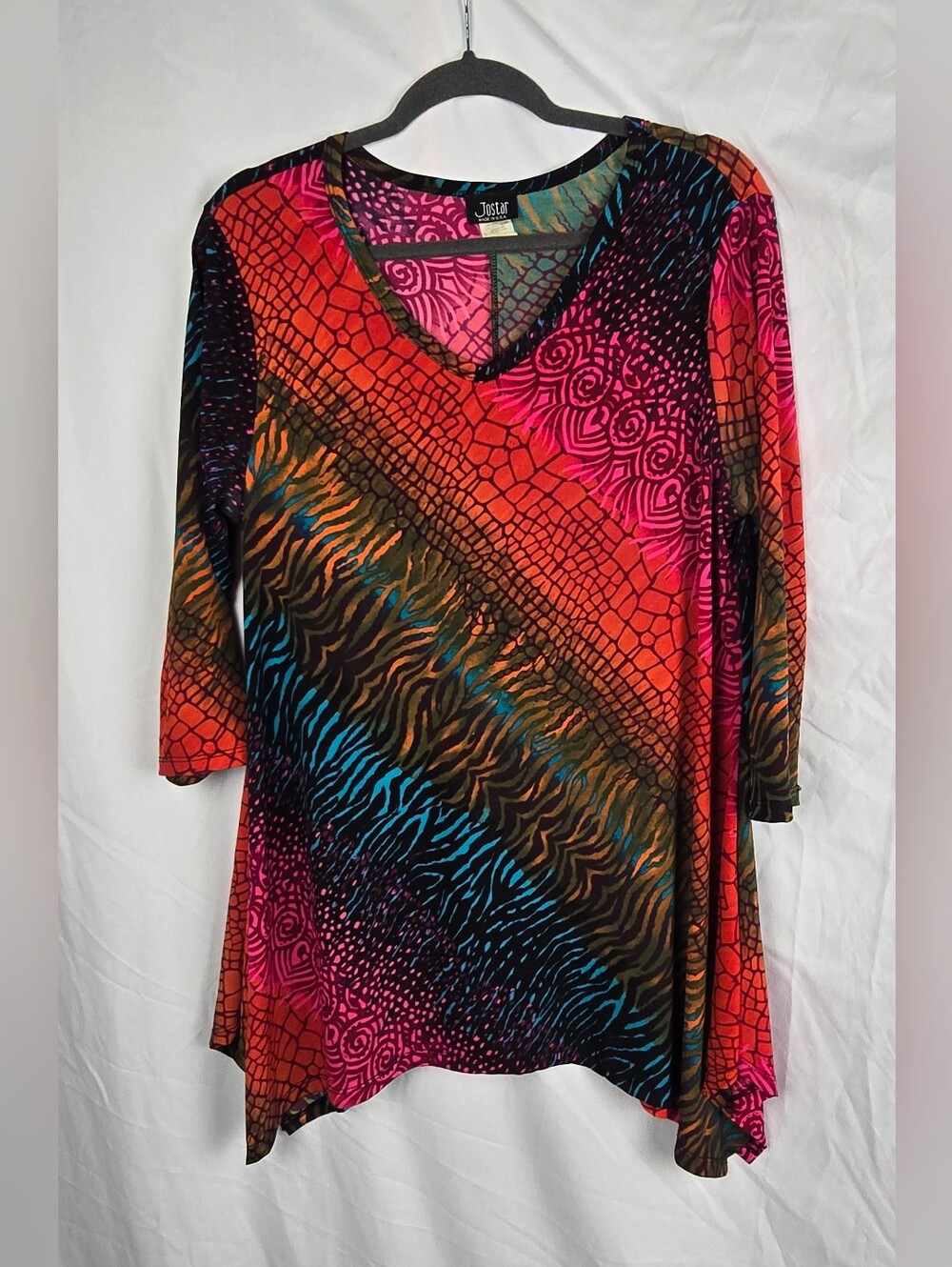 Jostar USA Colorful Artsy Bohemian 3/4 Sleeve Festive Tunic Top sz M